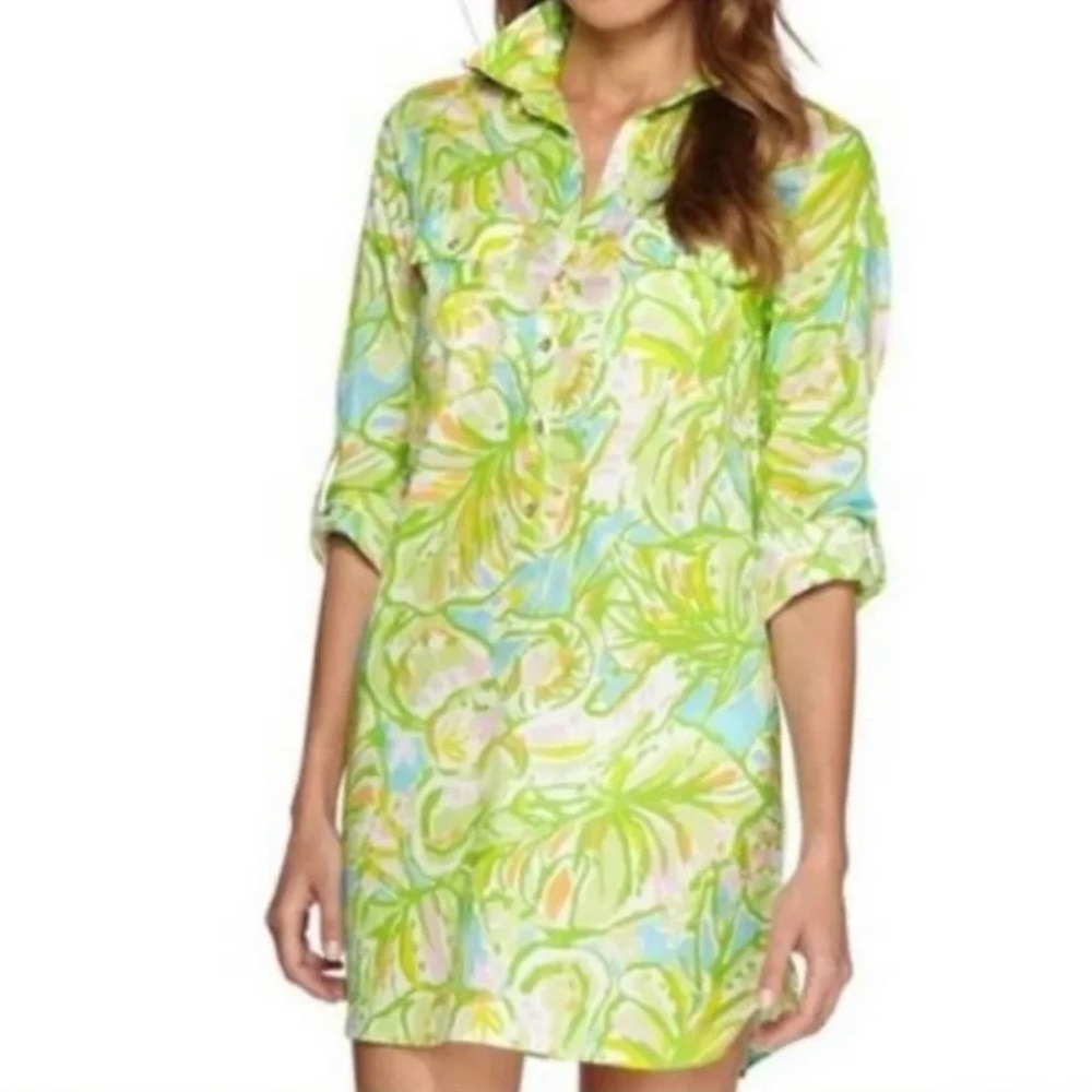 LILY PULITZER Cotton Tunic Swimsuit Coverup Dress elephant Ears Print M EUC